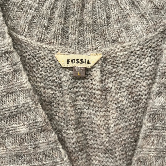 FOSSIL Alpaca Blend Knit Sweater Dress Oatmeal Sz L Cap Ruffle Sleeve V-Neck. - Picture 6 of 6